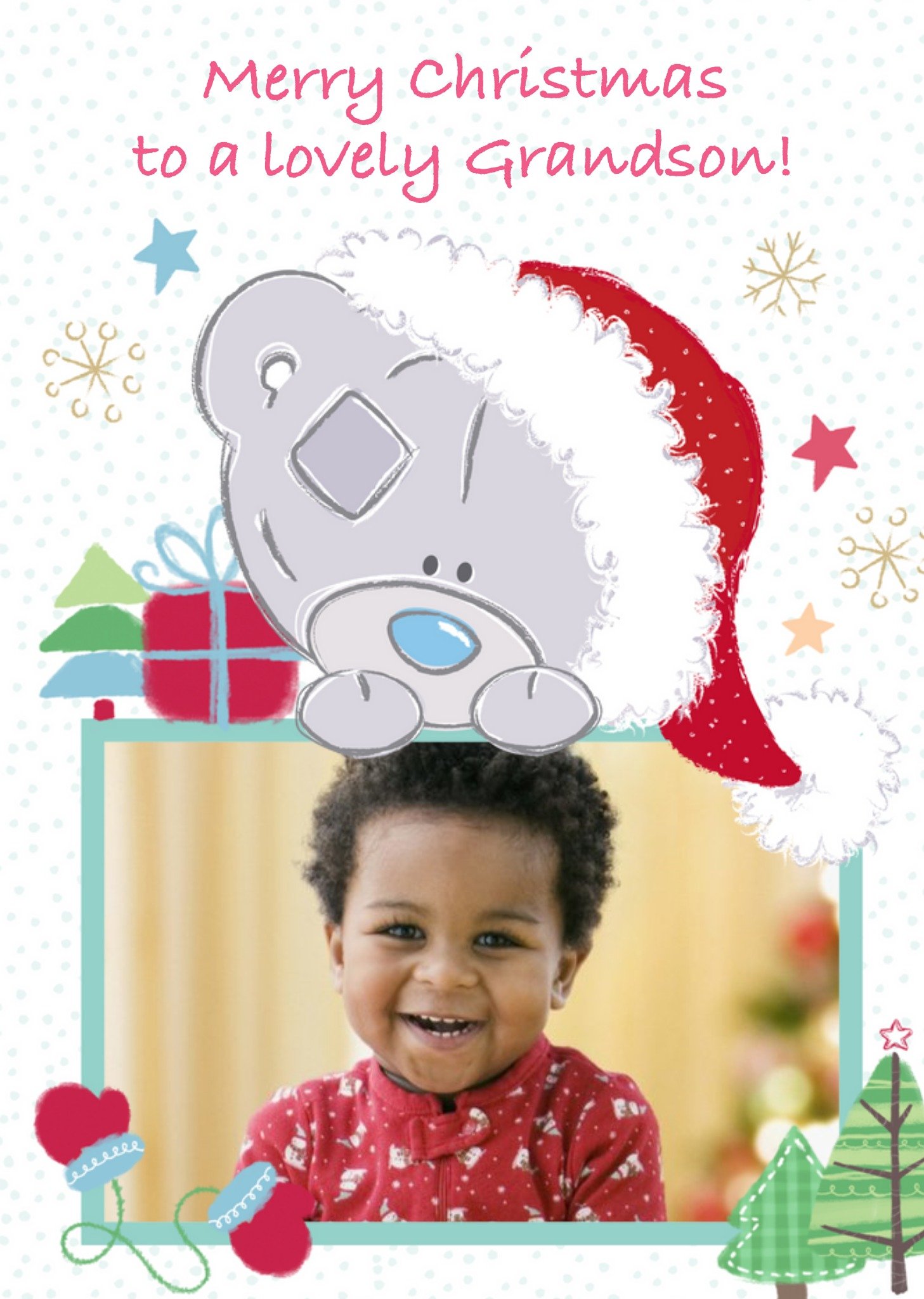 Tiny Tatty Teddy Tatty Teddy Festive Frame Personalised Photo Upload Merry Christmas Card For Grands