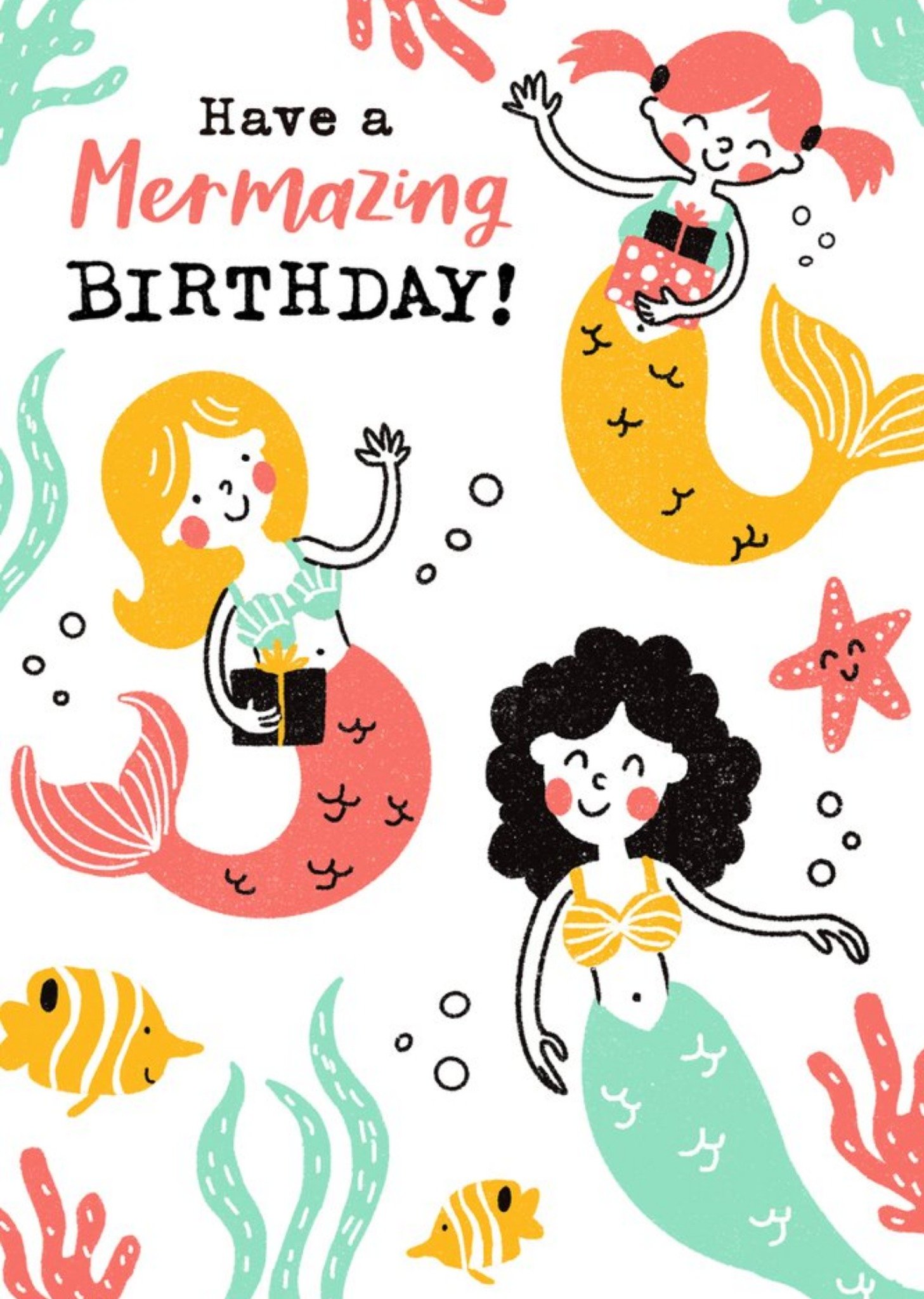 Moonpig Bright Illustration Of Mermaids And Fish Have A Mermazing Birthday Card, Large