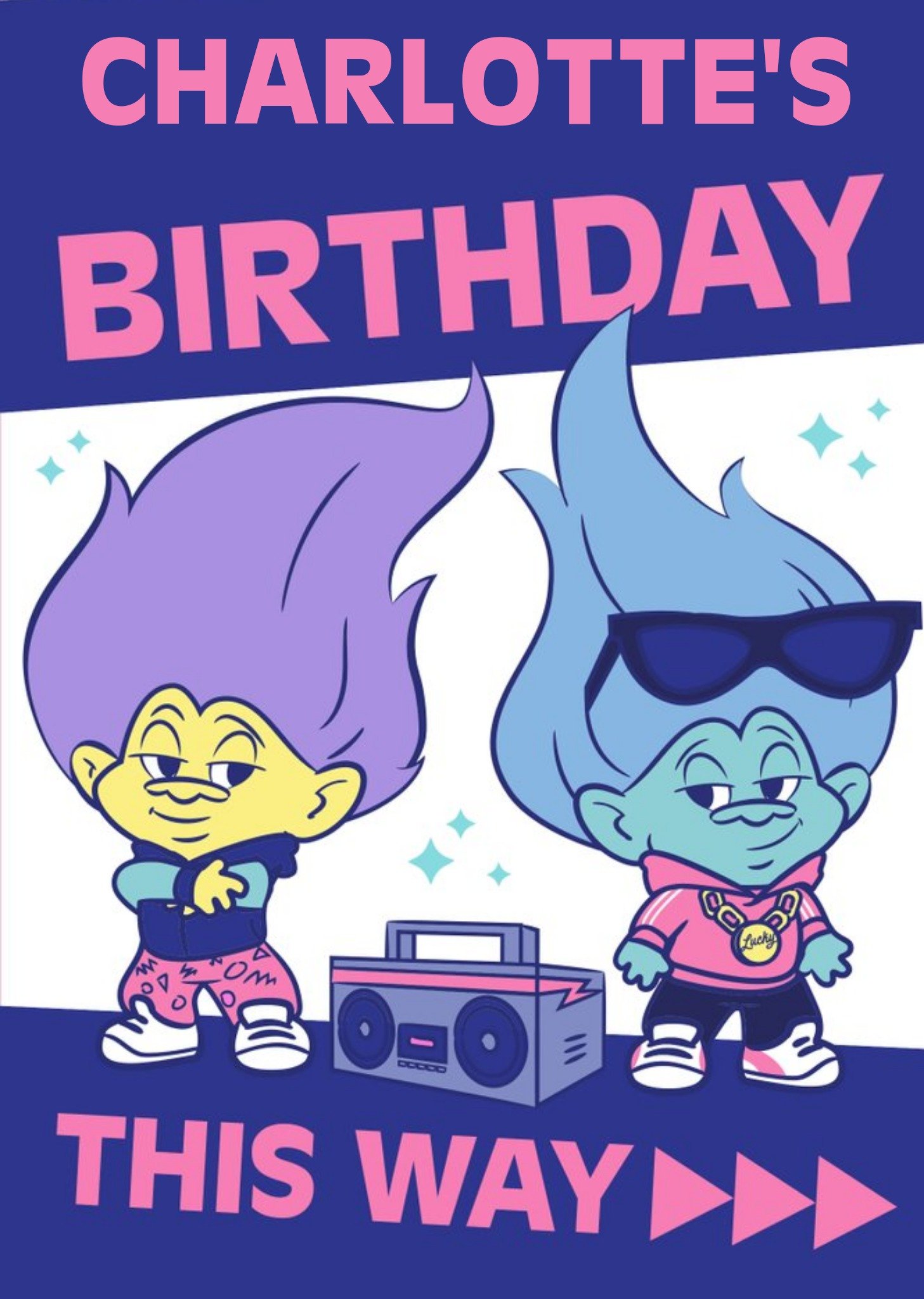 Trolls Party Themed Birthday This Way Birthday Card, Large