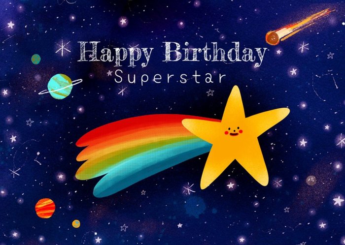 Illustrated Rainbow Star Space Birthday Card