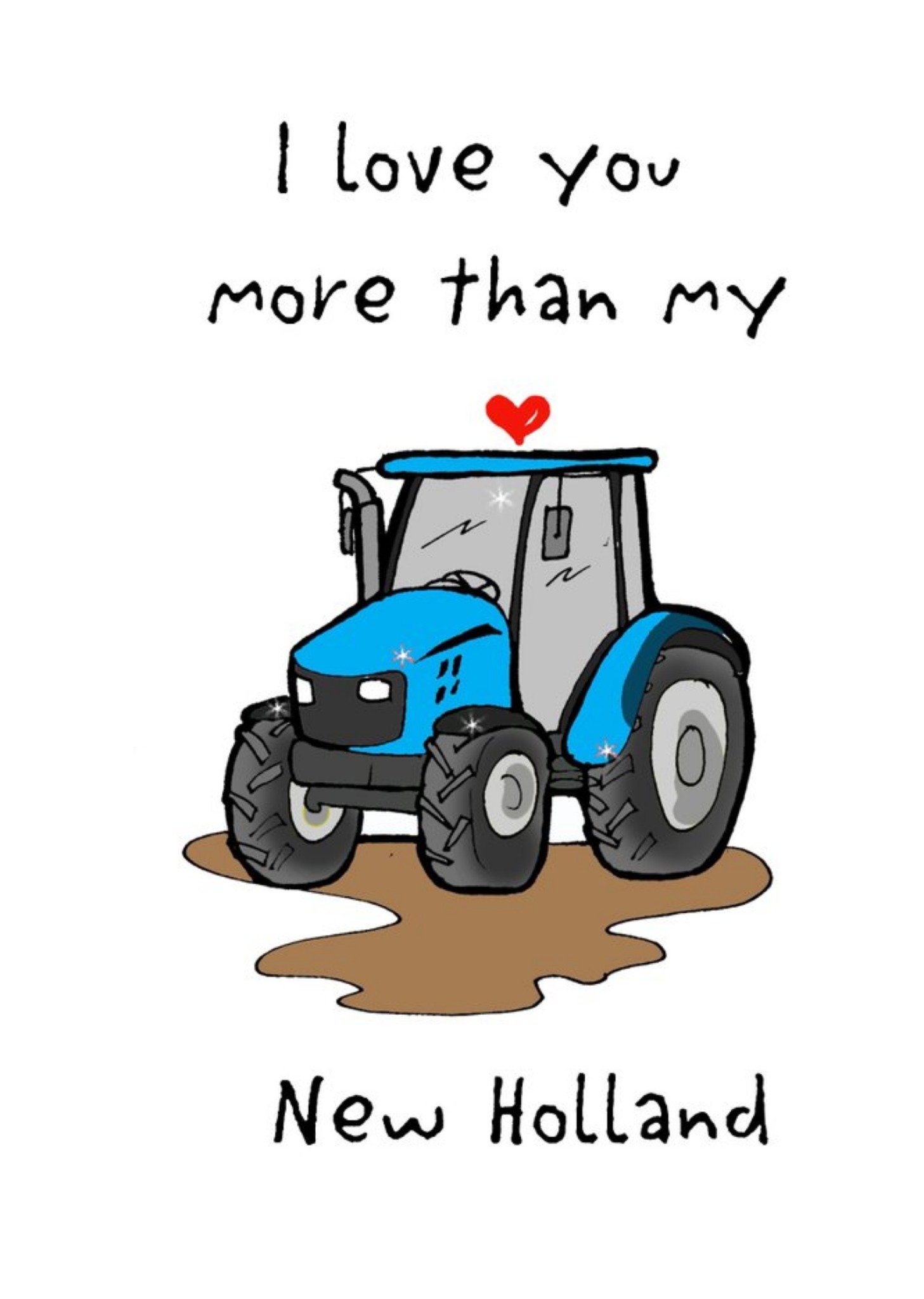 Love Hearts Karen Flanart Illustration Irish New Holland Tractor Valentine's Funny Card, Large