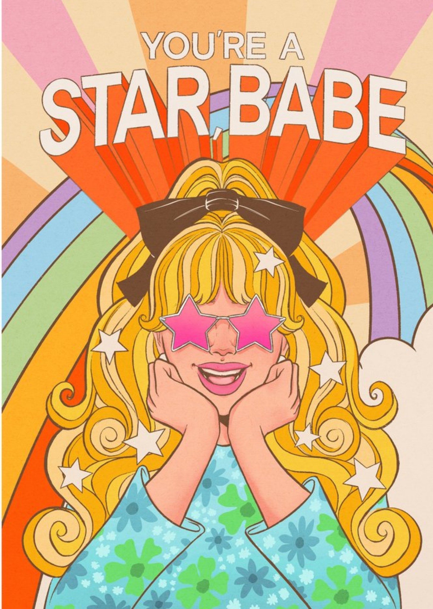 You're A Star Babe 70's Illustration Card Ecard