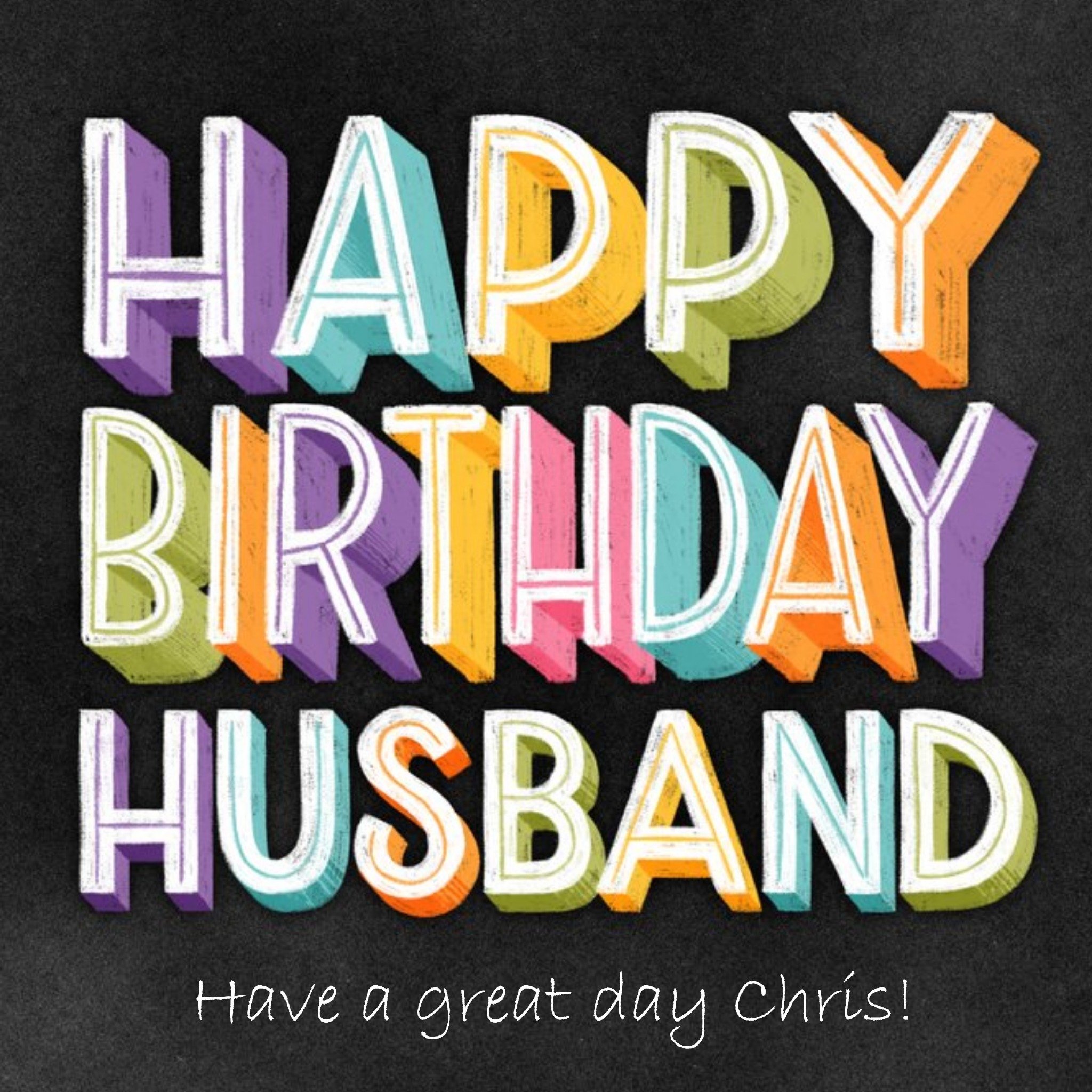 Moonpig Happy Birthday Husband Chalkboard Chalk Lettering Typographic Birthday Card, Square