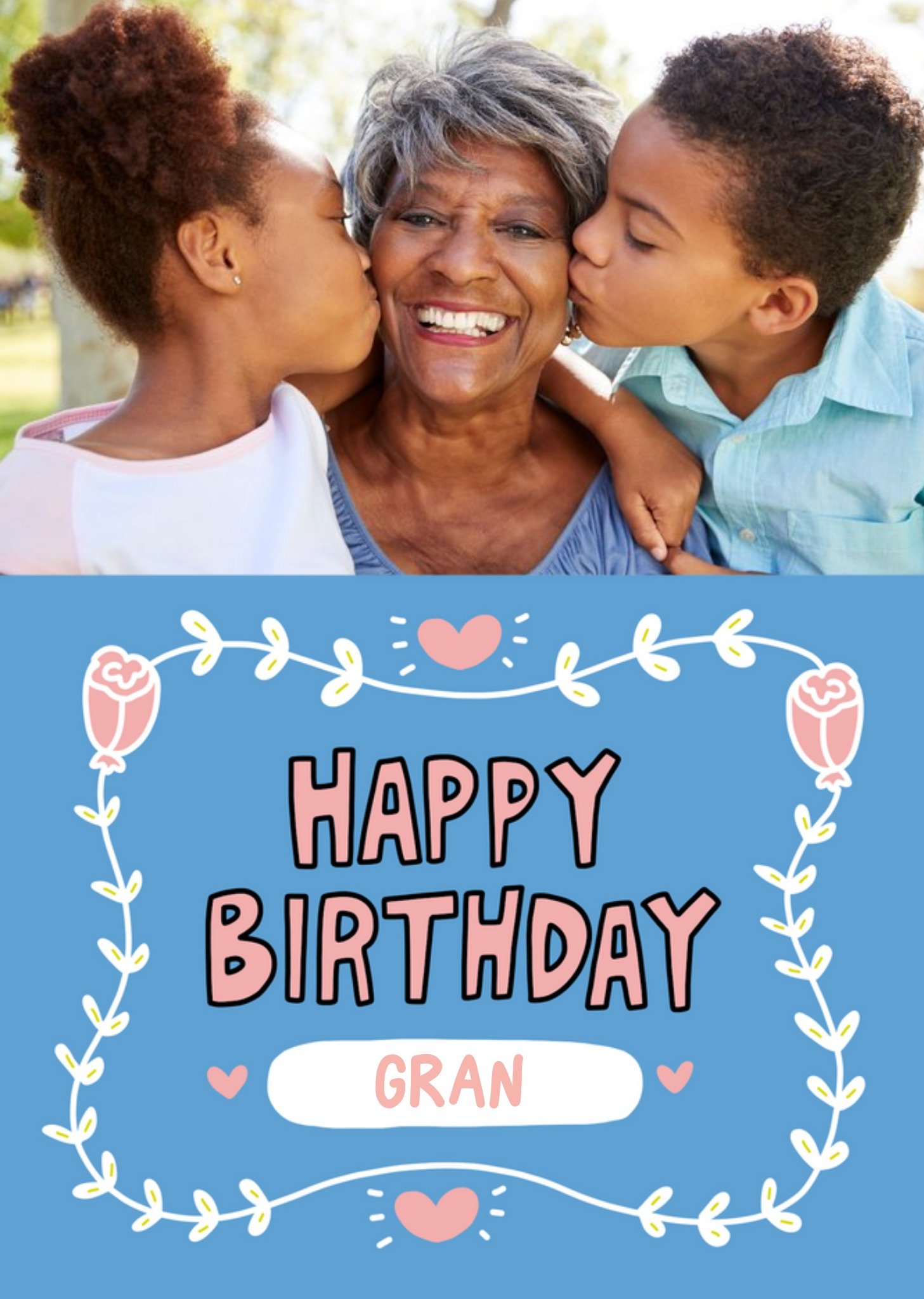 Decorative Rose Border Illustration Gran Birthday Photo Upload Card