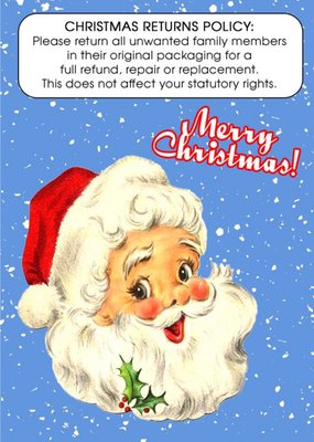Funny Christmas Return Policy Card