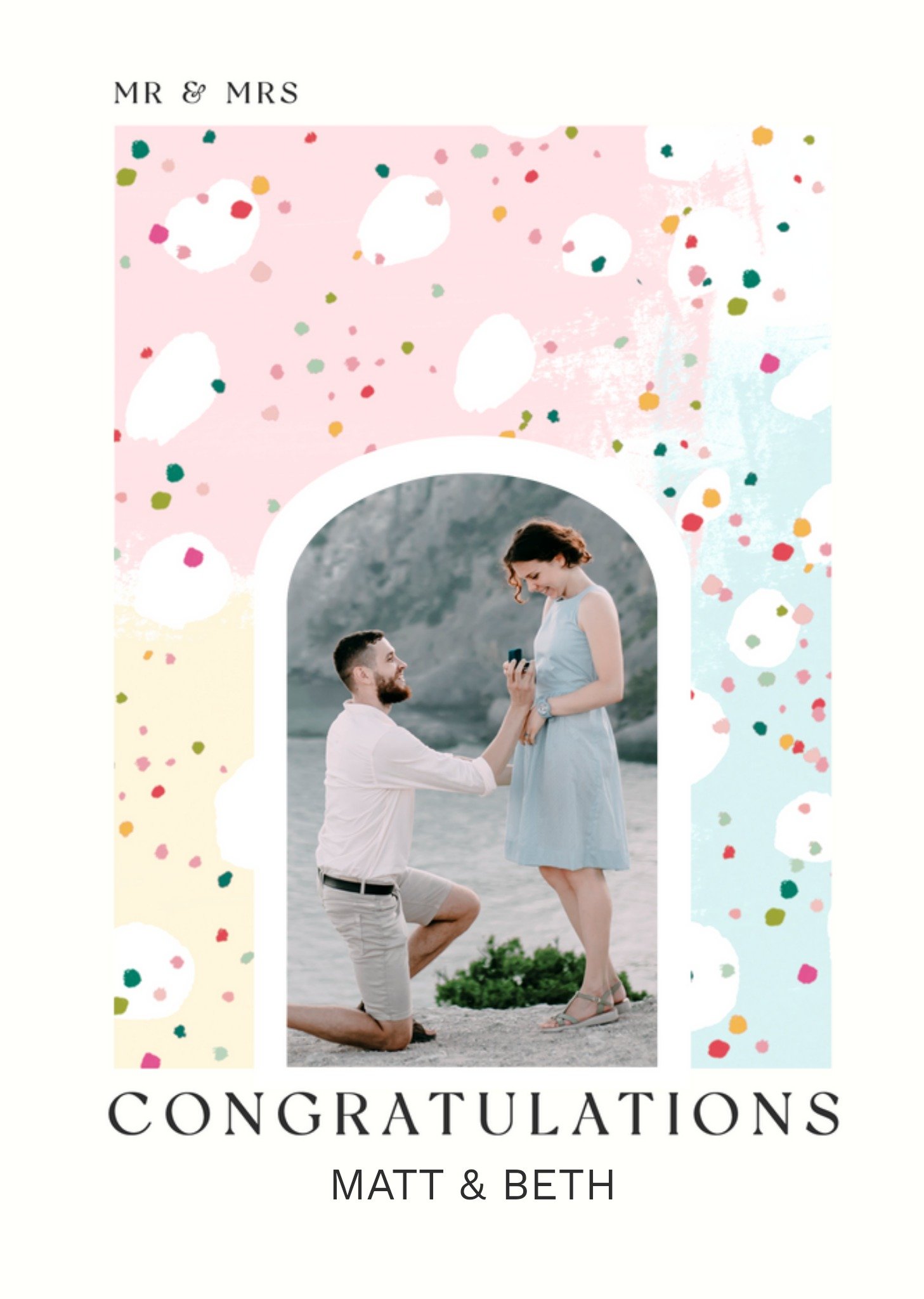 Moonpig Pastel Muted Marble Pattern Mr And Mrs Wedding Engagement Congratulations Photo Upload Card,