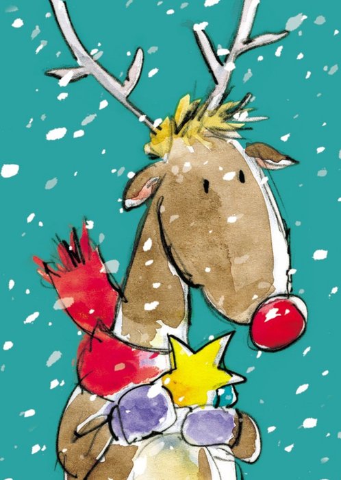 Rudolph Holding Star Personalised Christmas Card