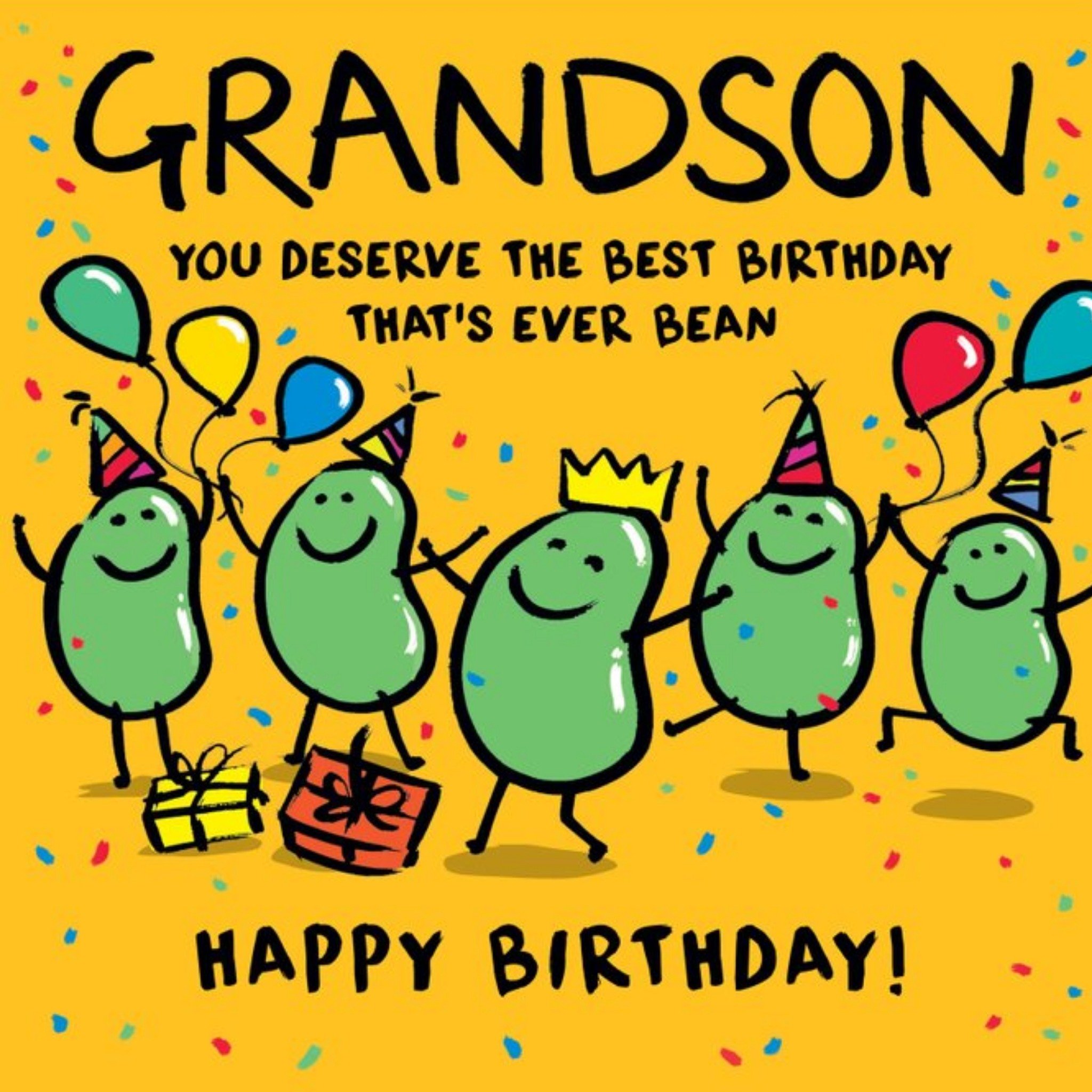 Moonpig Illustration Of Bean Characters Partying Funny Pun Birthday Card, Square