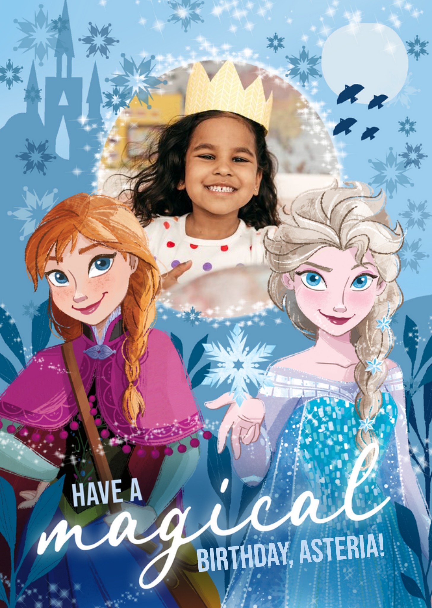 Disney Frozen Elsa And Anna Magical Photo Upload Birthday Card, Large