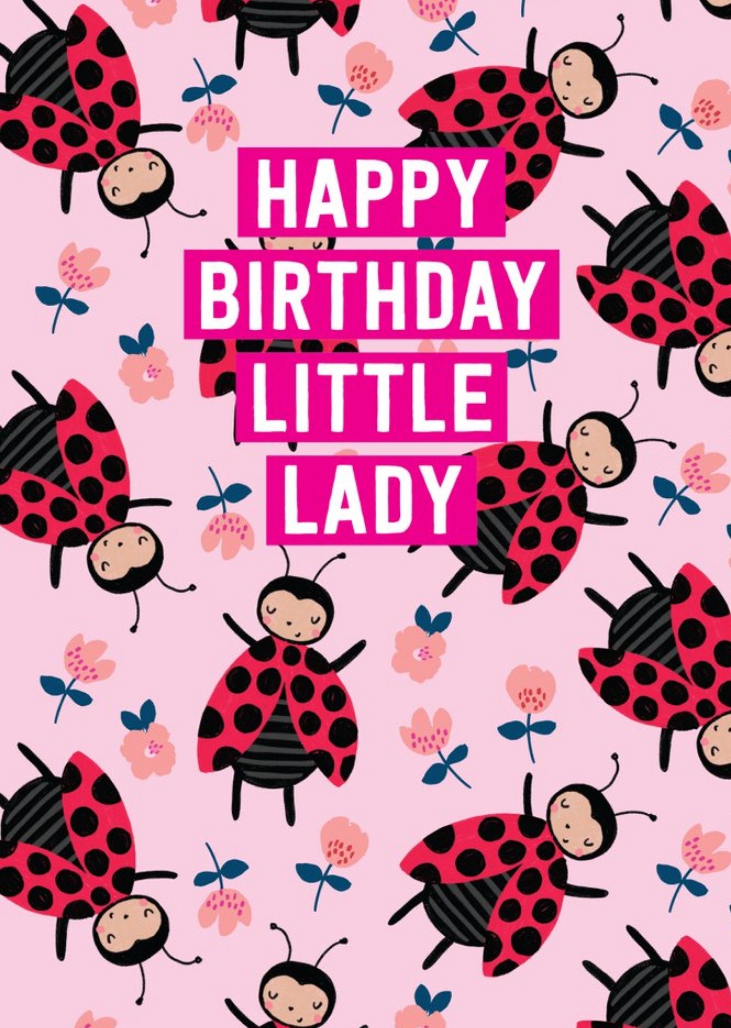 Moonpig Cute Happy Birthday Little Lady Bird Flowers Card, Large