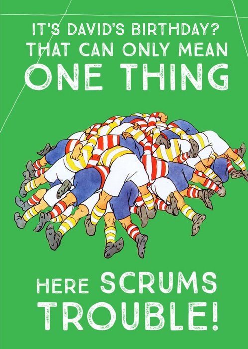 Funny pun retro illustration rugby scrum birthday card | Moonpig