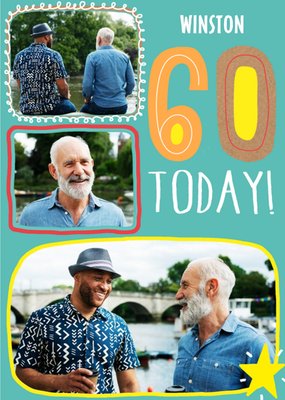 Colourful Typographic Multi Photo Upload 60th Birthday Card  