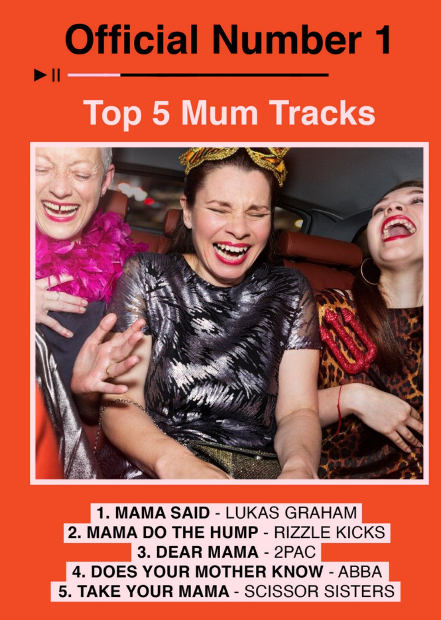 Moonpig Icial Top 5 Mum Tracks Photo Upload Card Ecard