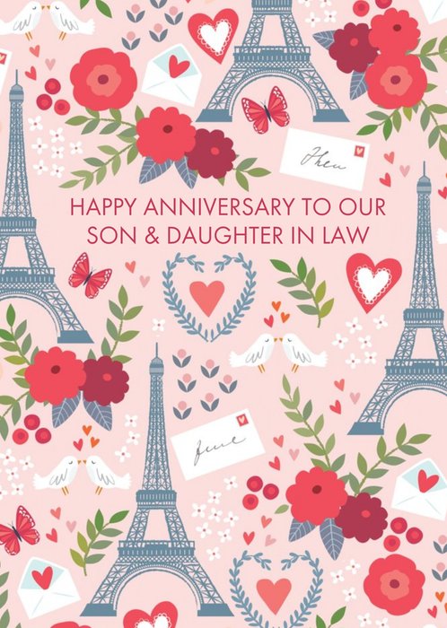 Paris French Romantic Parisian Personalised Happy Anniversary Card for our Son & Daughter in Law