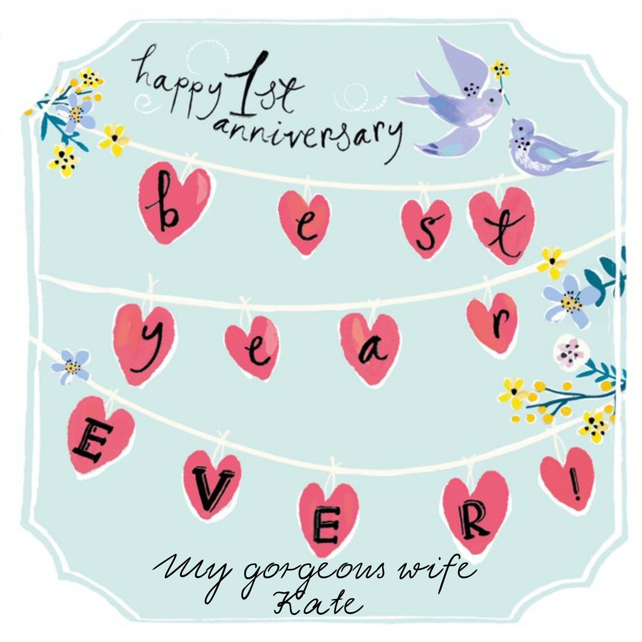 Best Year Ever Bunting Personalised Happy 1st Anniversary Card, Square