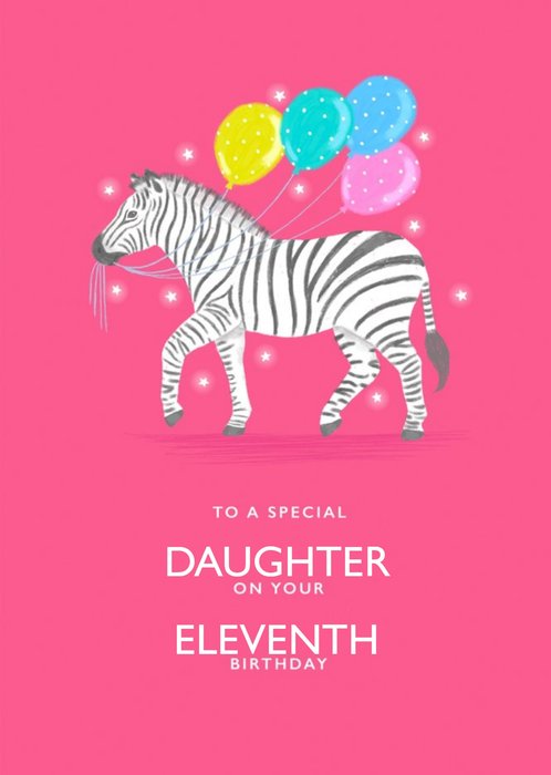 Zebra With Balloons Pink Birthday Card