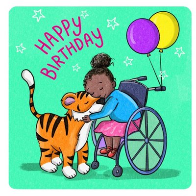 Cake And Crayons Cute Illustrated Girl And Tiger Birthday Card