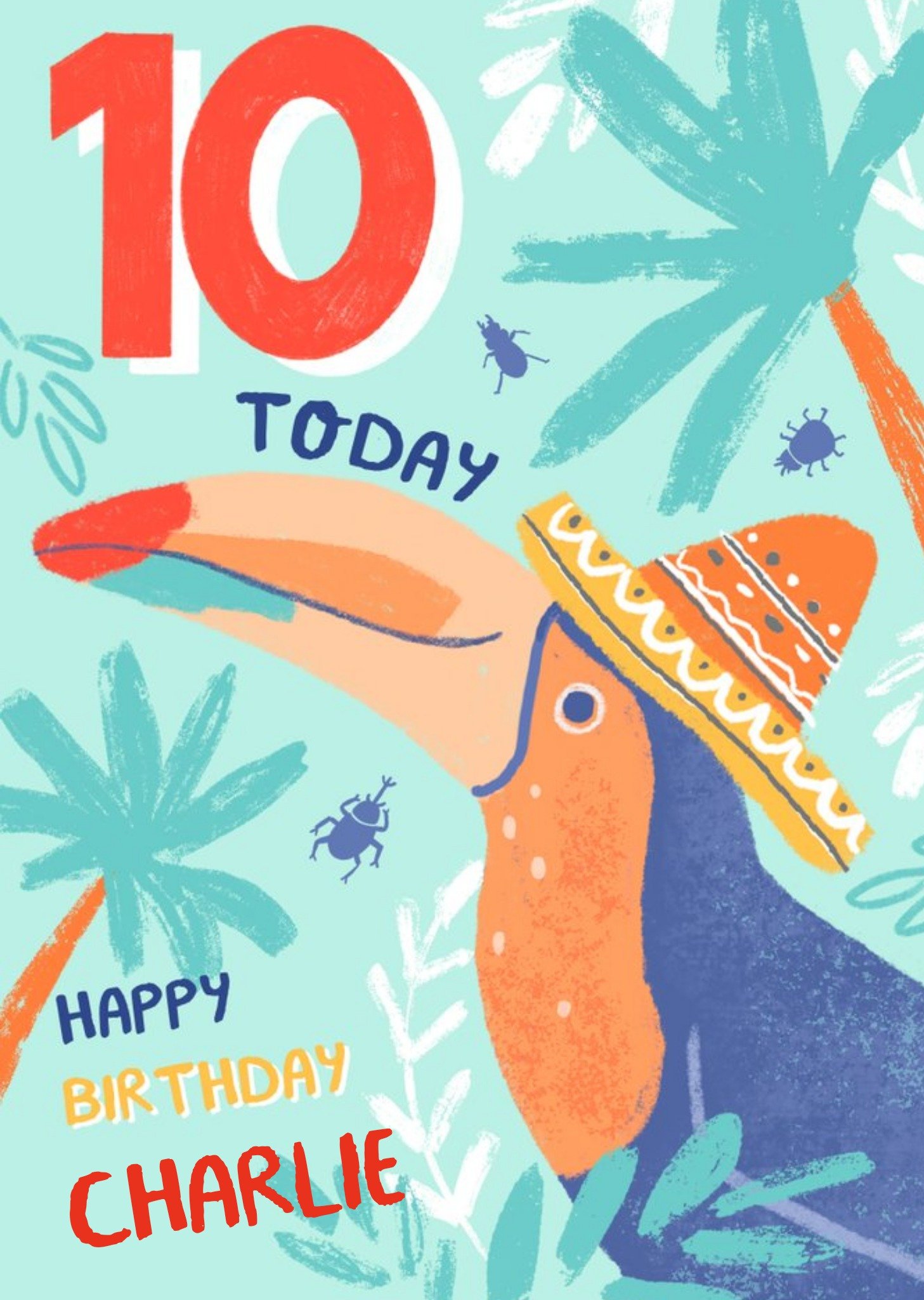 Colourful Illustrated Tropical Toucan 10th Birthday Card Ecard