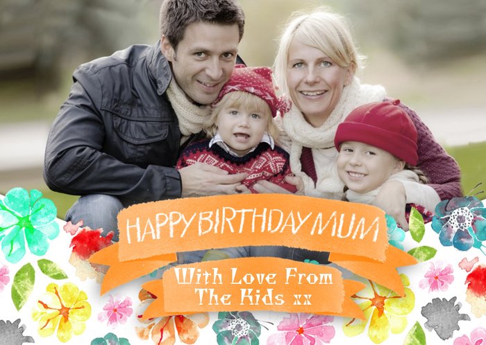 Pretty Petals And Leaves Personalised Photo Upload Happy Birthday Card For Mum