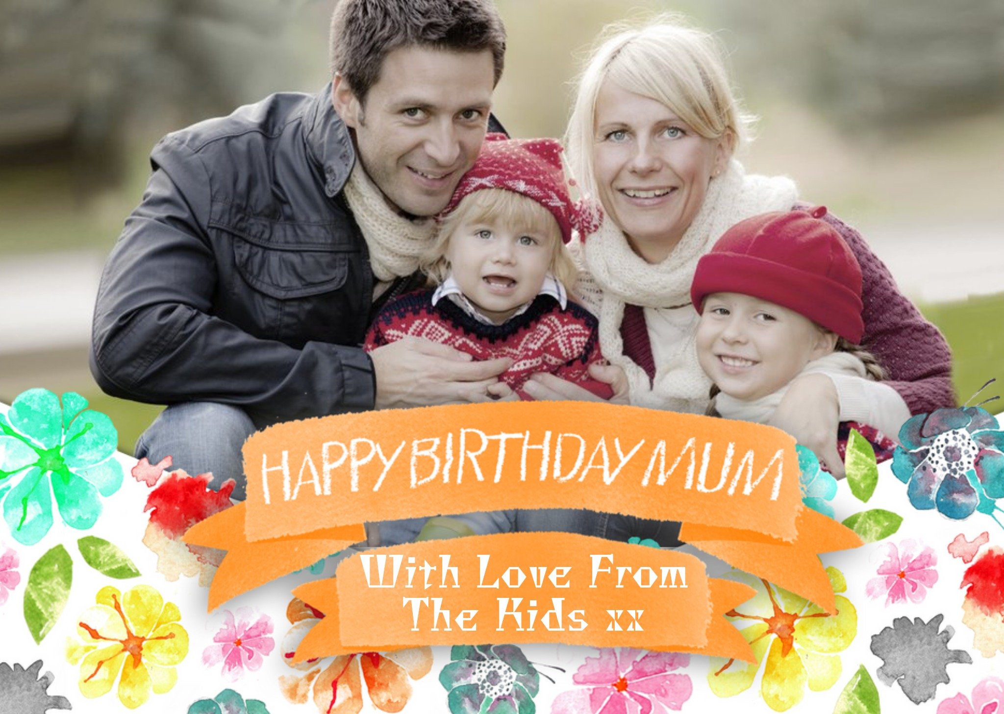 Moonpig Pretty Petals And Leaves Personalised Photo Upload Happy Birthday Card For Mum, Large