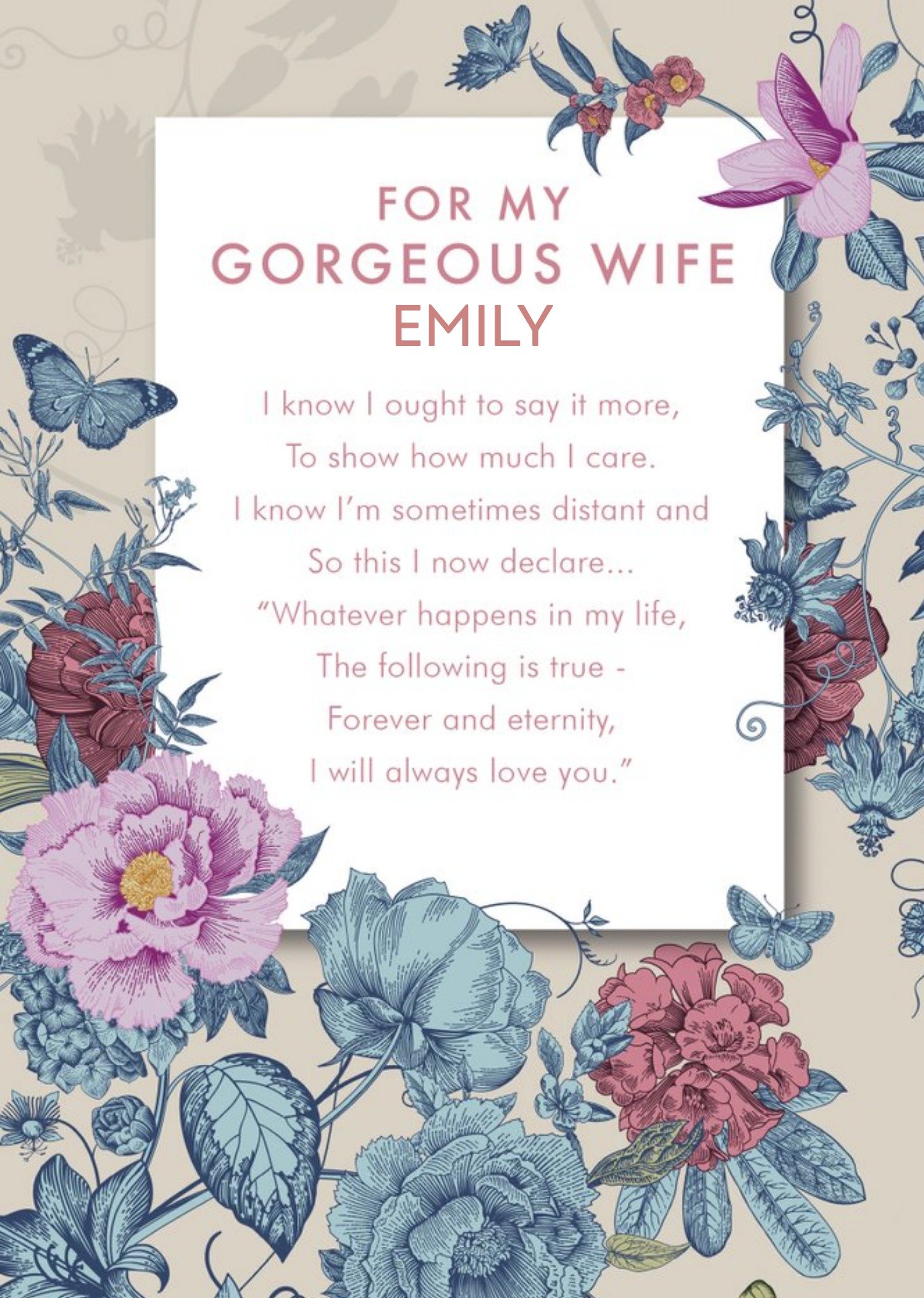 Moonpig Gorgeous Wife Floral Verse Card, Large