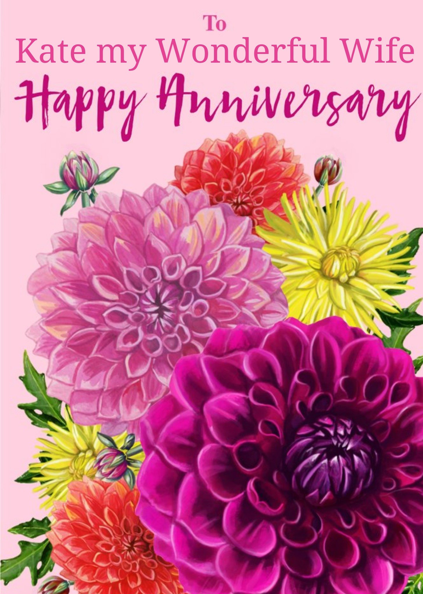 Floral Illustration To My Wonderful Wife Anniversary Card Ecard