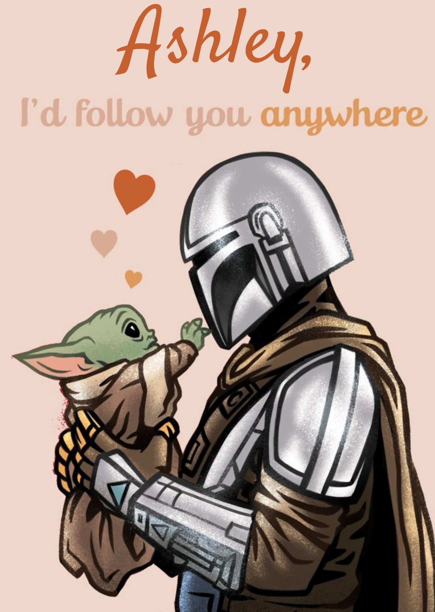Disney Star Wars The Mandalorian Personalised Valentine Card I'd Follow You Anywhere, Large