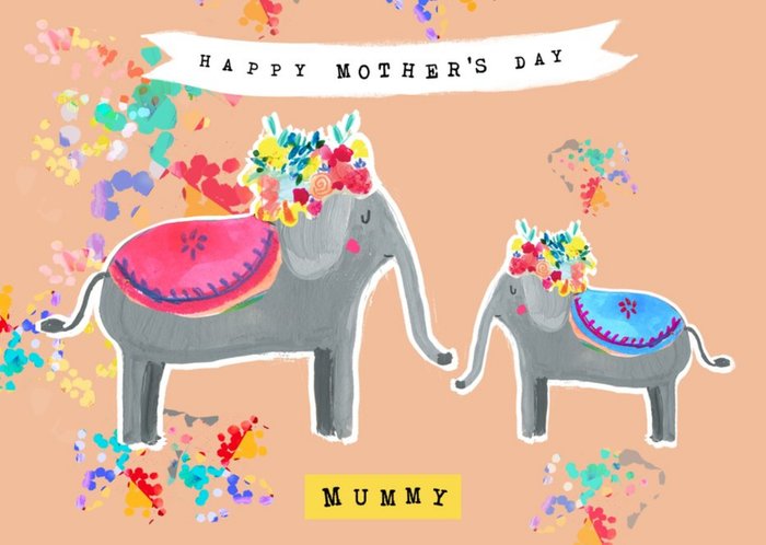 Festive Mamma And Baby Elephant Happy Mothers Day Card
