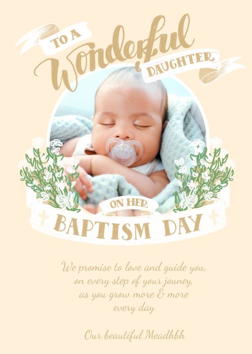 Banner Wonderful Daughter Baptism Photo Upload Card