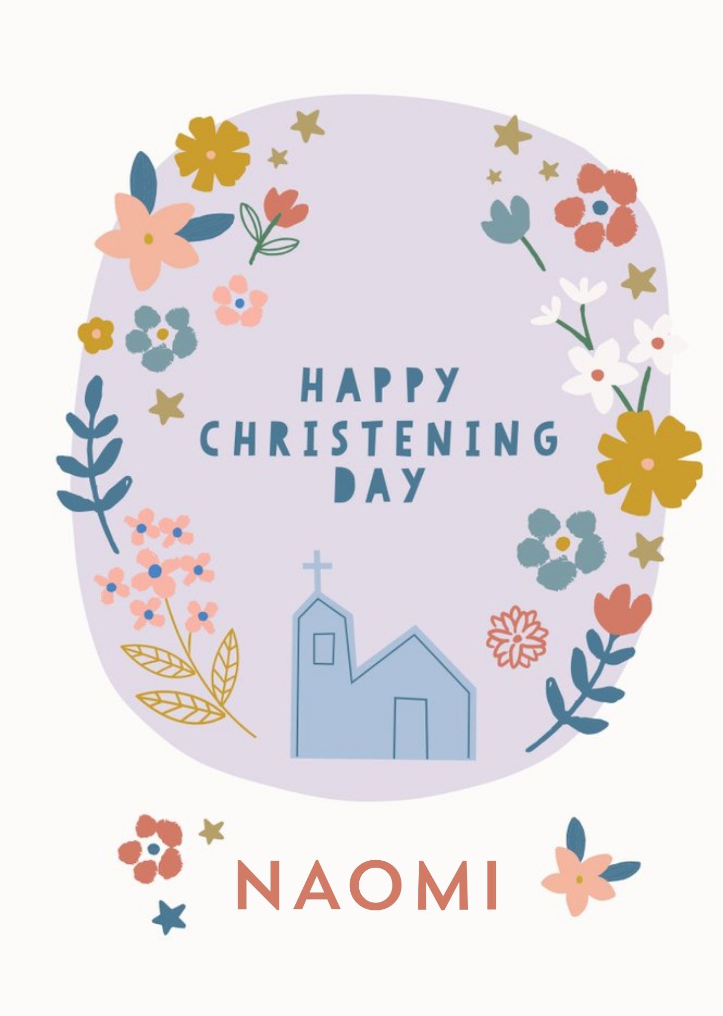 Moonpig Natalie Alex Designs Illustrated Church Christening Day Card, Large