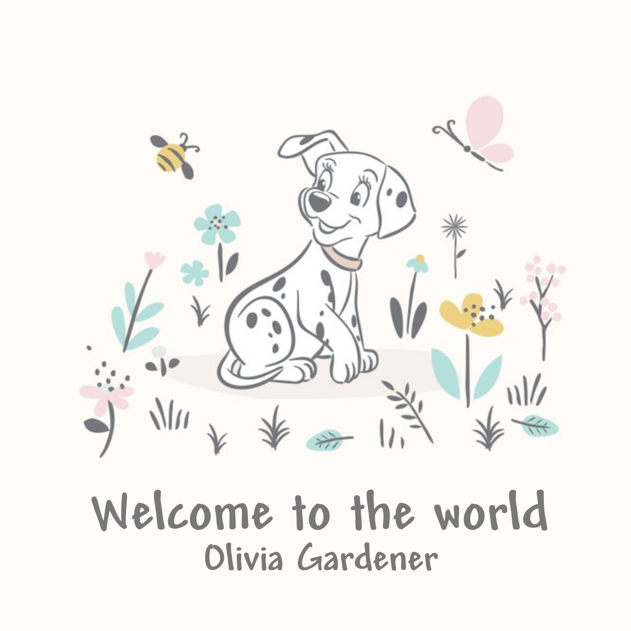 Disney Dalmatians Welcome To The World New Baby Girl Card, Square