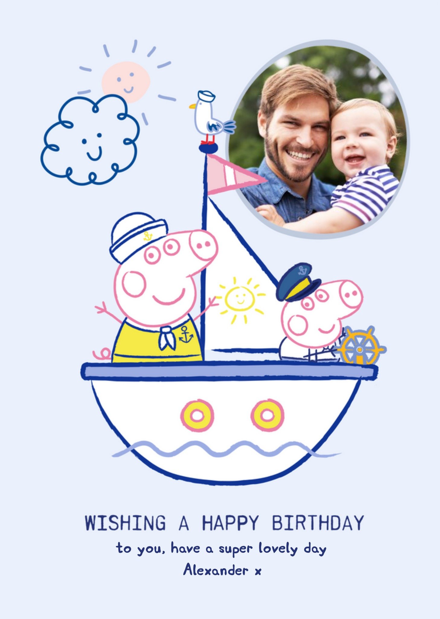 Peppa Pig And George Super Lovely Photo Upload Birthday Card, Large