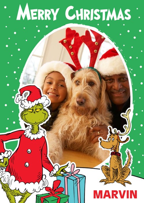 The Grinch Dr.Seuss Illustrated Photo Upload Christmas Card