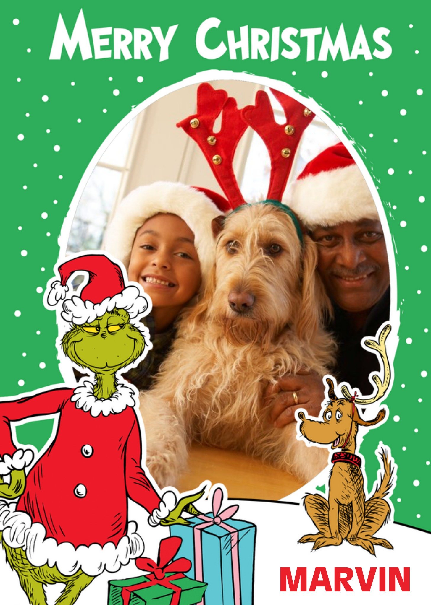 The Grinch Dr. Seuss Illustrated Photo Upload Christmas Card