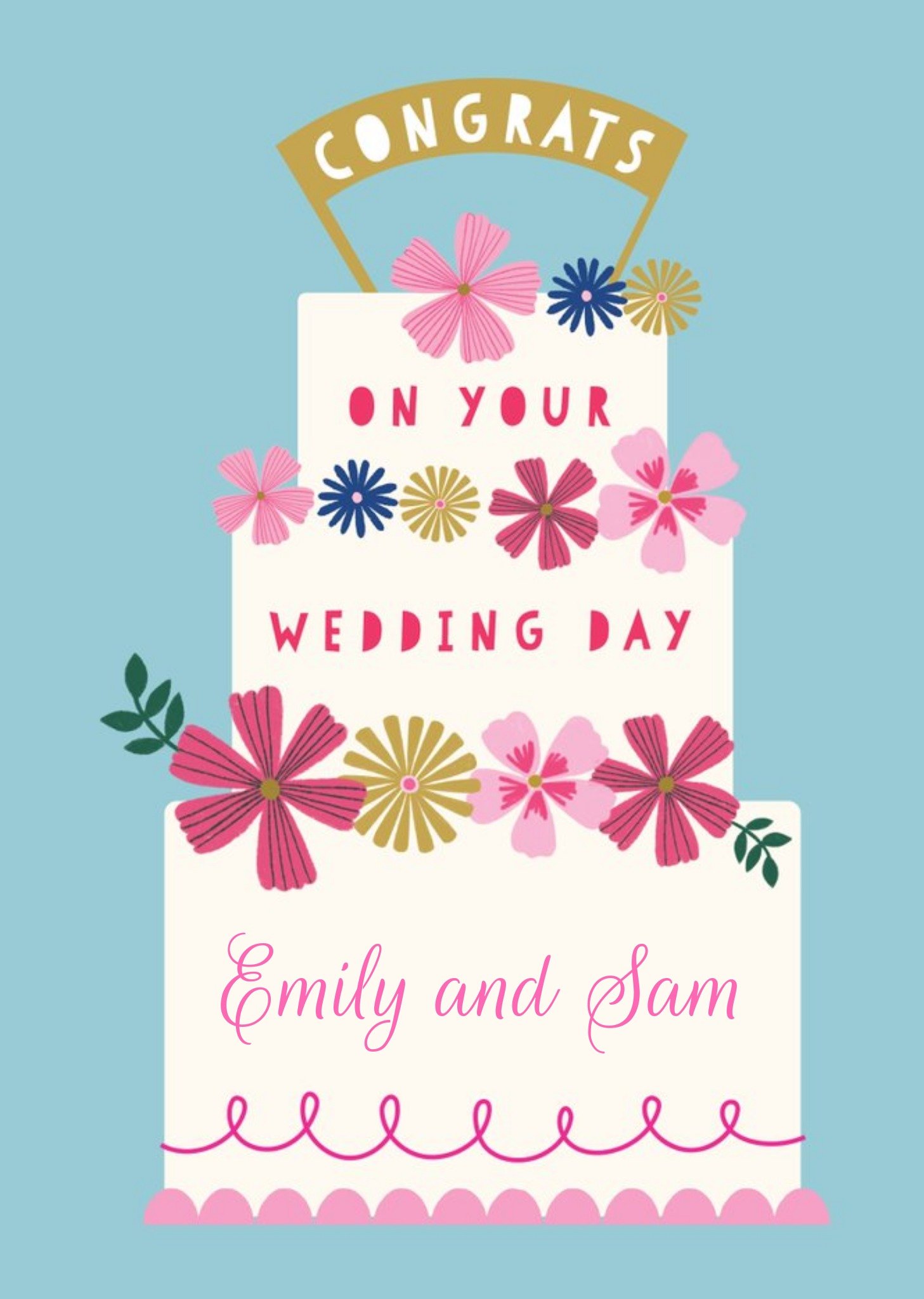 Natalie Alex Designs Cake Floral Personalised Congratulations Wedding Card Ecard