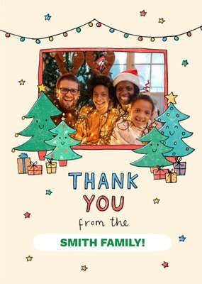Jenny Seddon Cute Christmas Tree Characters Photo Upload Thank You Card