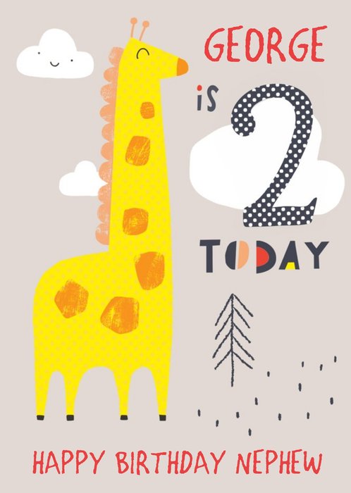 Happy Birthday Card - Giraffe - 2 Today
