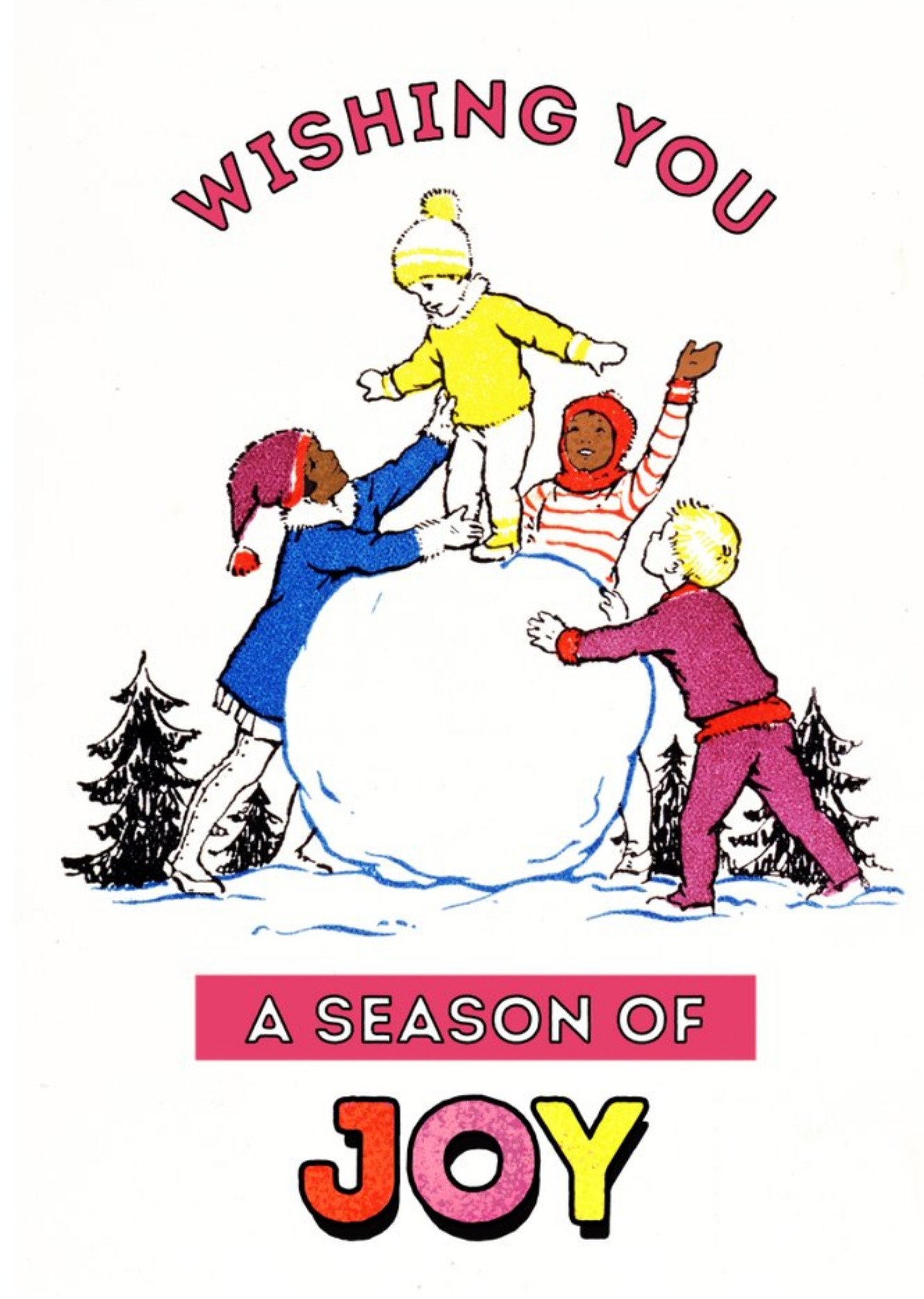 Moonpig Season Of Joy Children Playing Snowball Christmas Card, Large