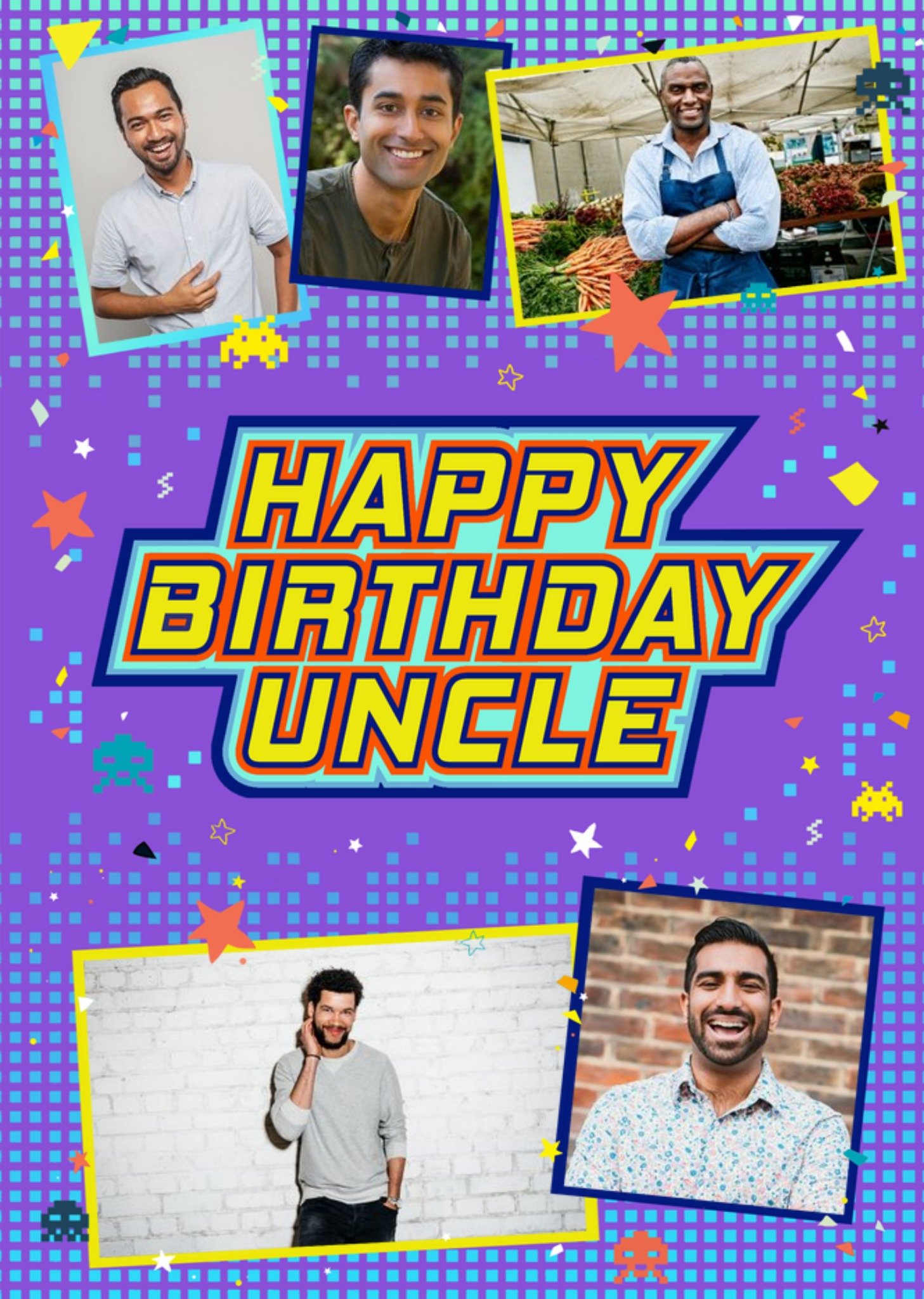 Axel Bright Graphic Happy Birthday Uncle Multi Photo Upload Card Ecard