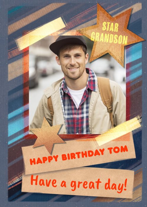 Star Grandson Photo Upload Birthday Card