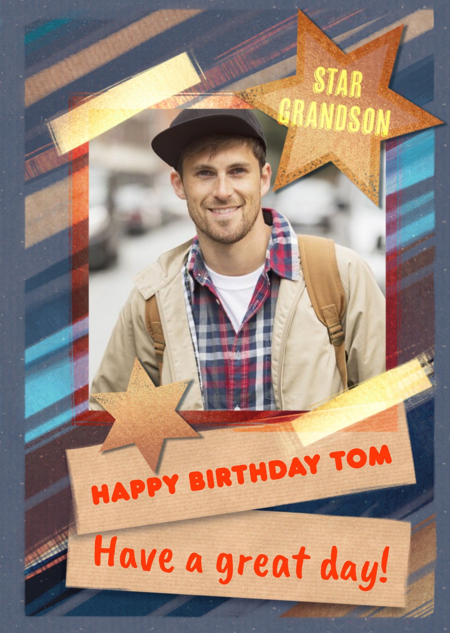 Star Grandson Photo Upload Birthday Card Ecard