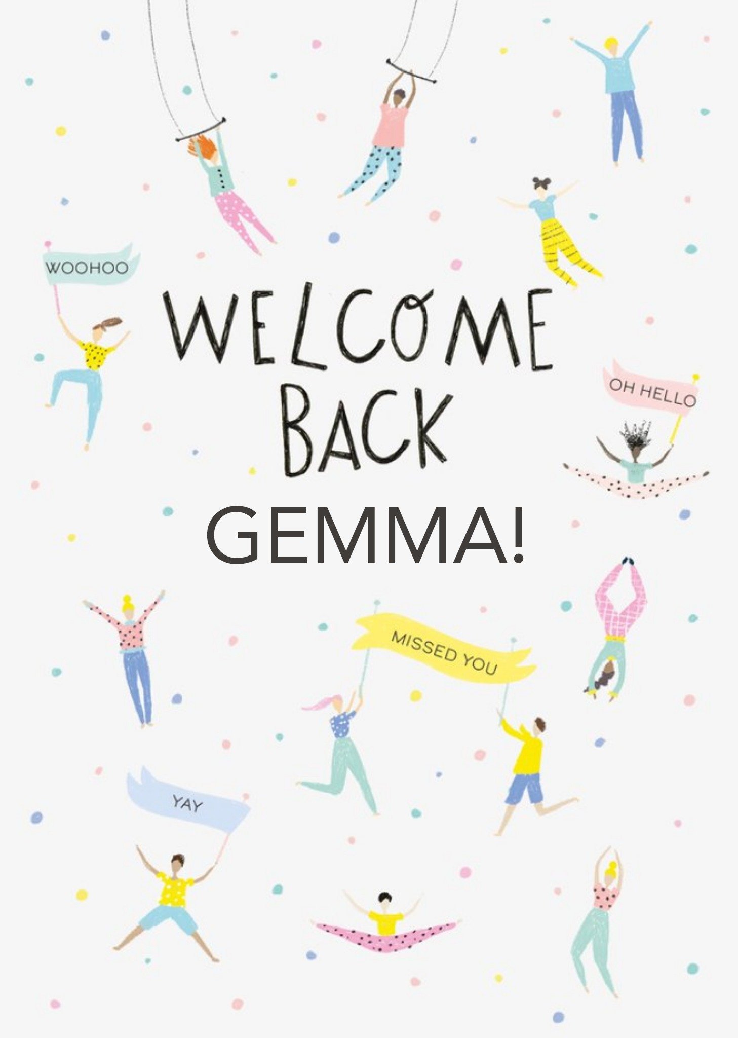 Moonpig Clintons Illustrated Acrobats Confetti Customisable Welcome Back Card, Large