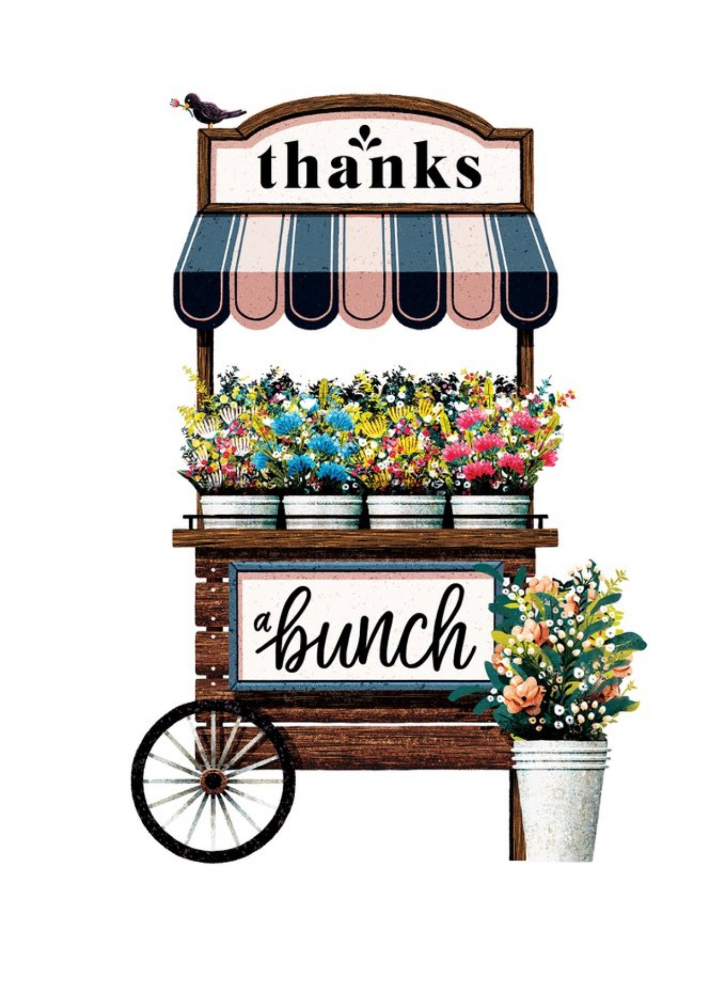 Illustrated Flower Cart Full Of Flowers Thanks A Bunch Ecard