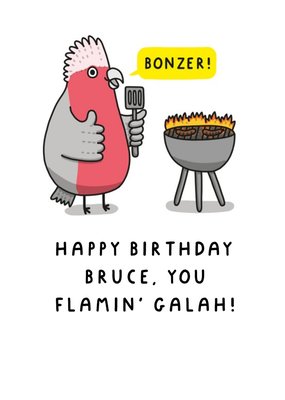 Illustration Of A Galah Cooking Food On A Barbeque Humorous Birthday Card
