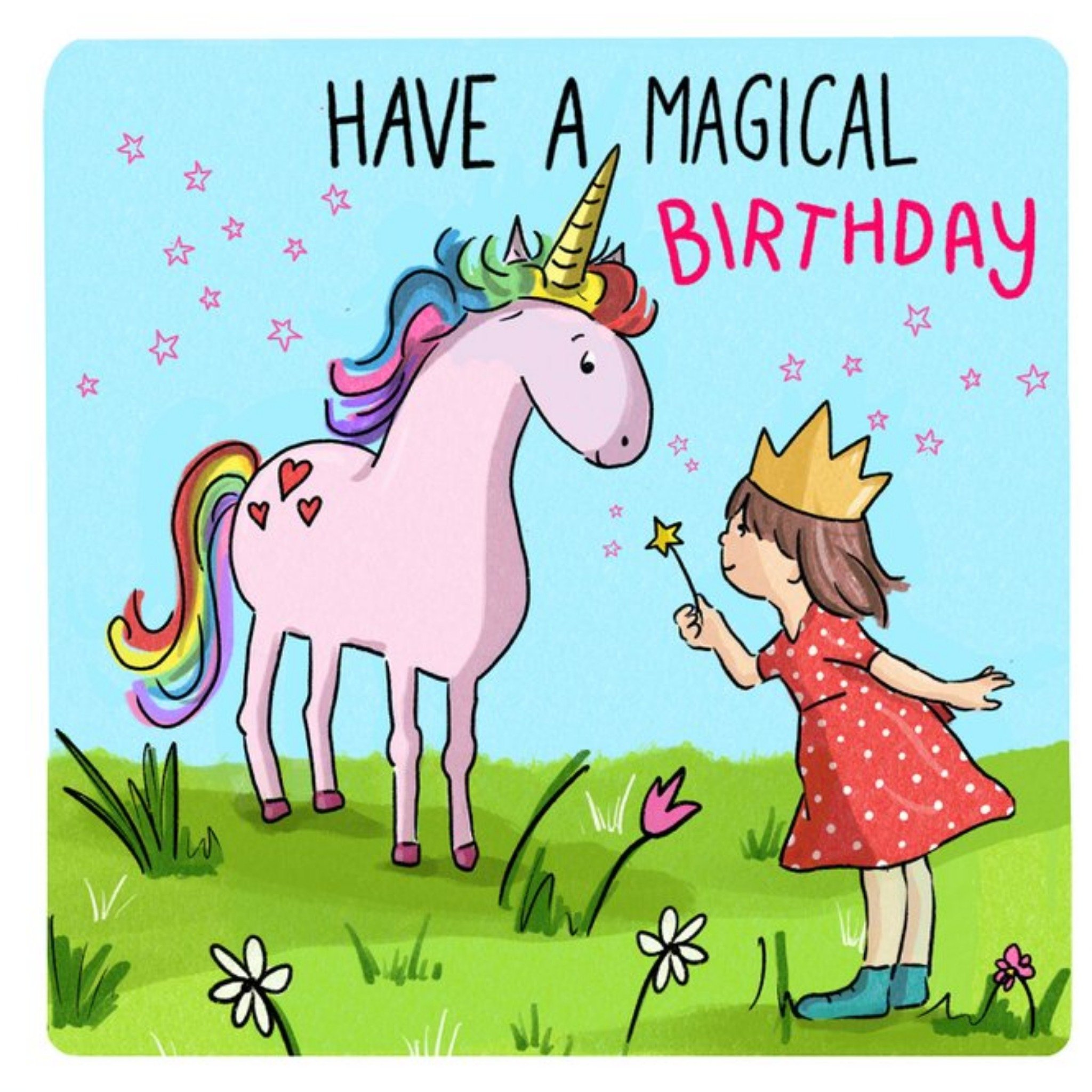 Cake And Crayons Cute Illustrated Unicorn Birthday Card, Square