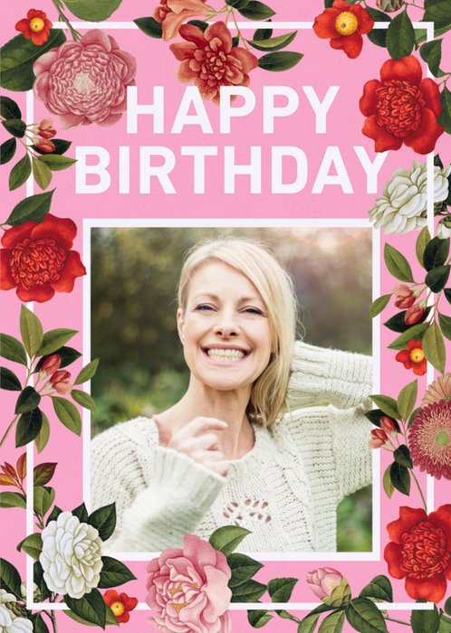 Floral birthday photo upload card