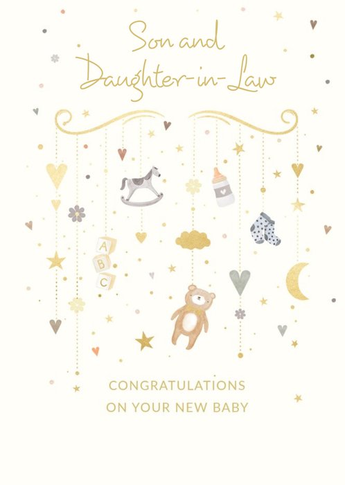 Cute Illustrated Mobile Customisable New Baby Congratulations Card