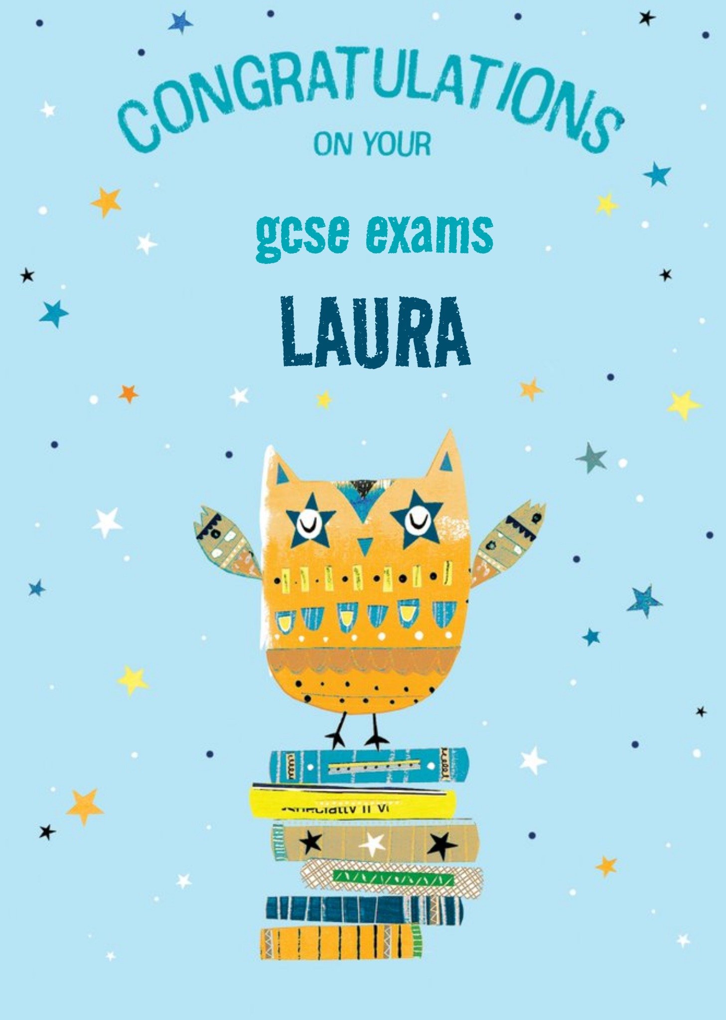Moonpig Bright Illustration Of An Owl Congratulations On Your Gcse Exams Card, Large