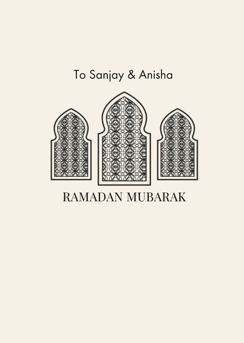 Three Pattrened Windows Ramadan Mubarak Card