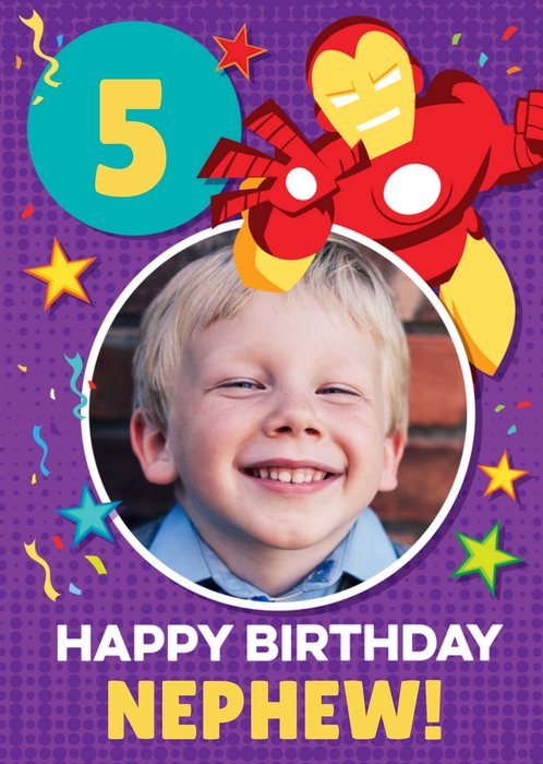Marvel Comics Iron Man Happy Birthday Nephew Photo Upload Card